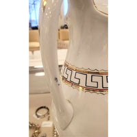 Large White Pitcher w/ Handle & Greek Key Pattern