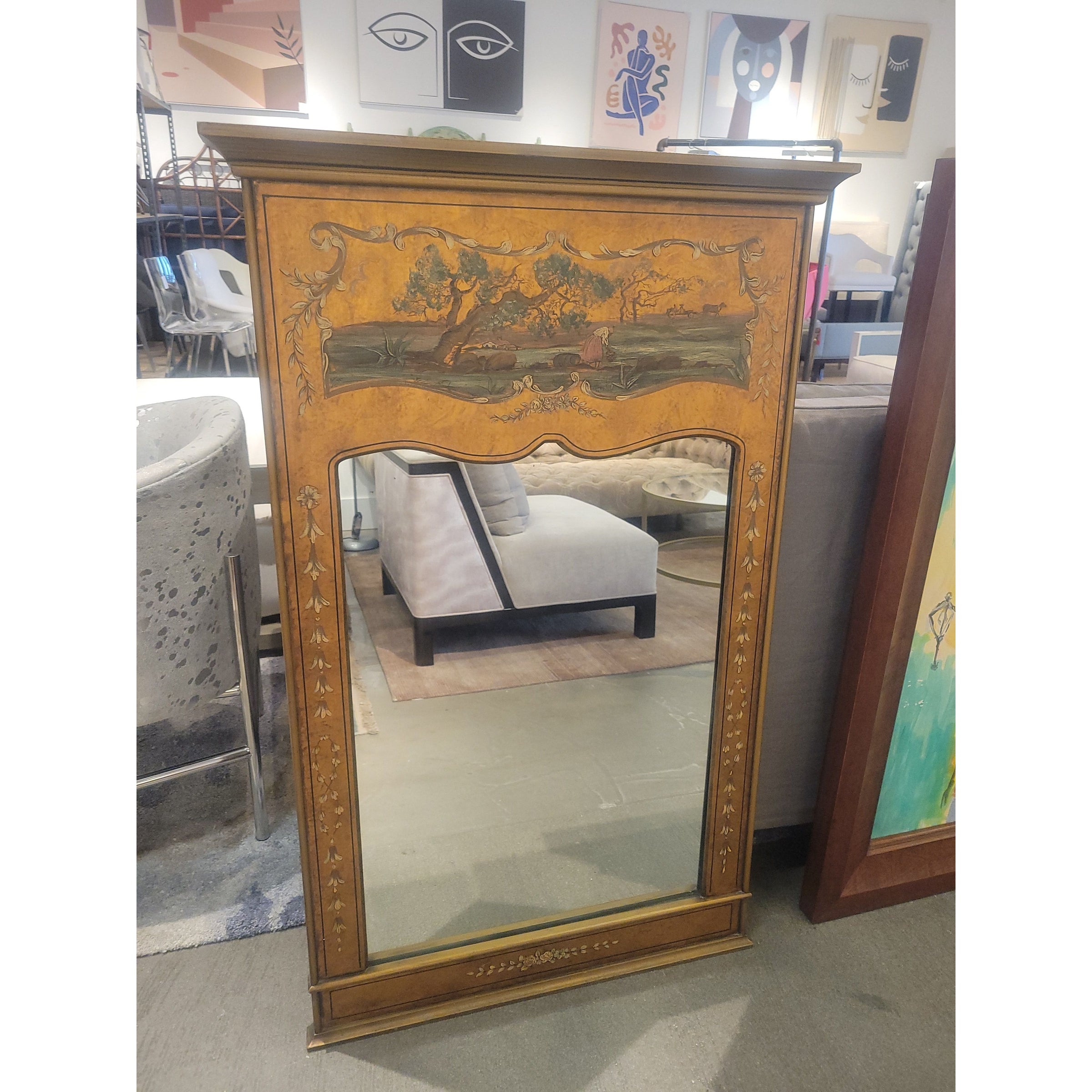 Antique Italian Hand-Painted Trumeau Wall Mirror - colletteconsignment.com