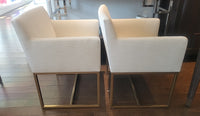 SET of 6 Emery Linen Track Arm Chairs on Brass Bases by RH (AS IS)