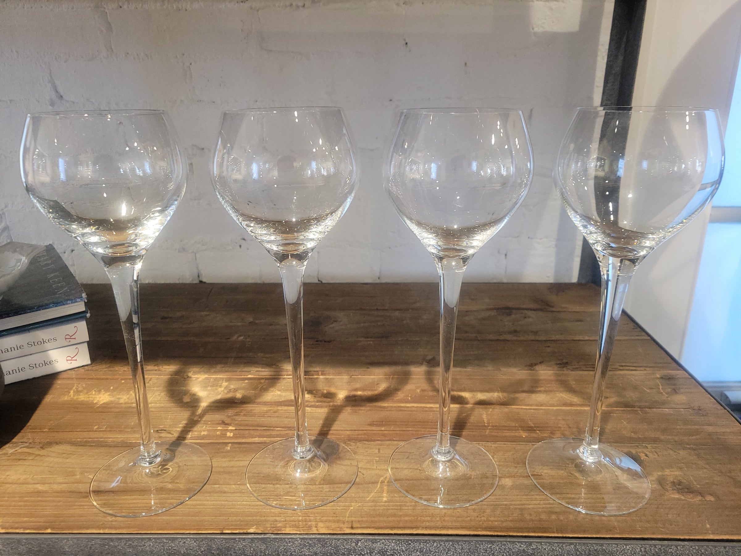 SET of 4 Crystal Long-Stemmed Wine Glasses Attrib. to Badash