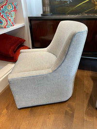 PAIR of Blue Upholstered Swivel Chairs w/ Velvet Piping by CR Laine