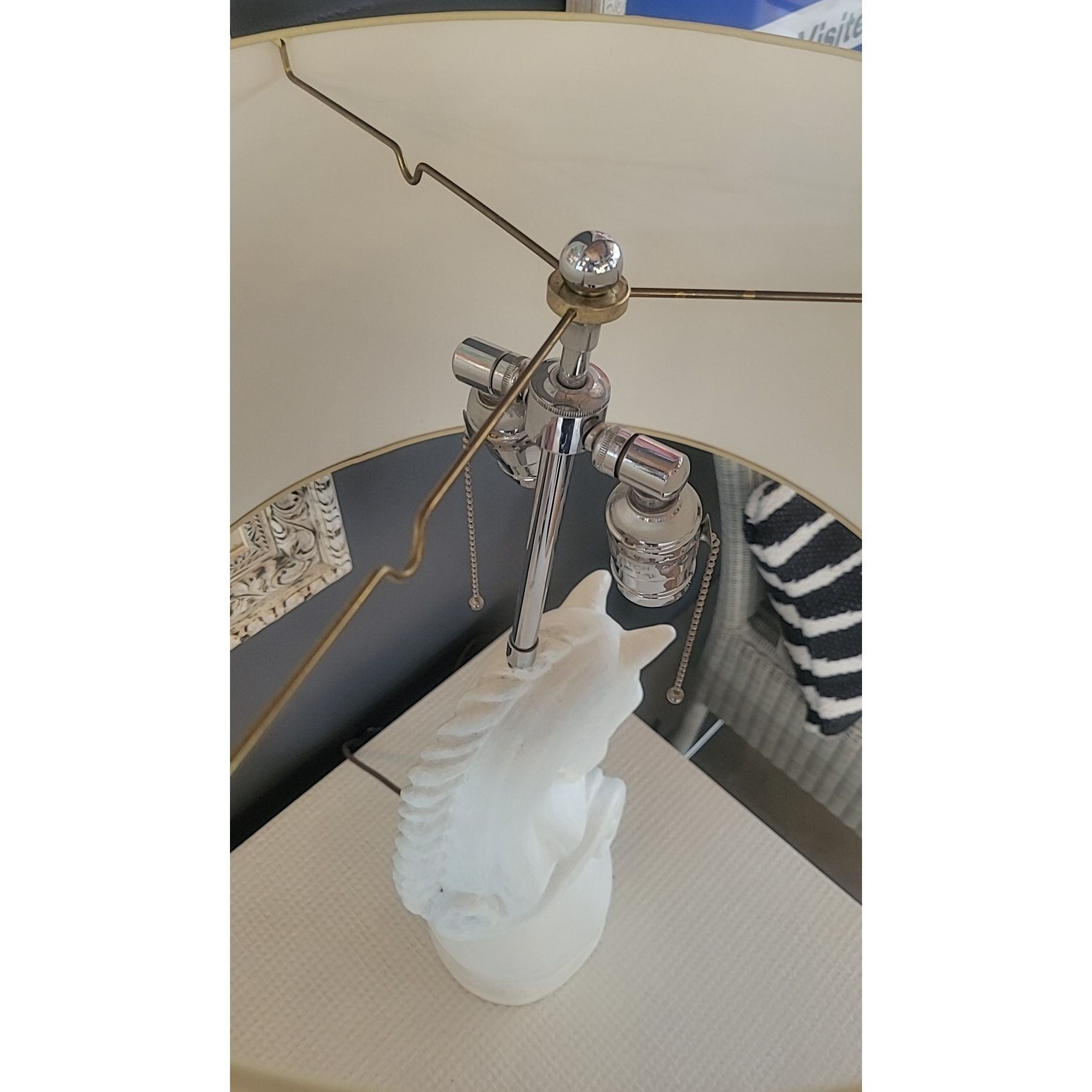 Vintage Hollywood Regency Horse Rook Table Lamp w/ Shade - colletteconsignment.com