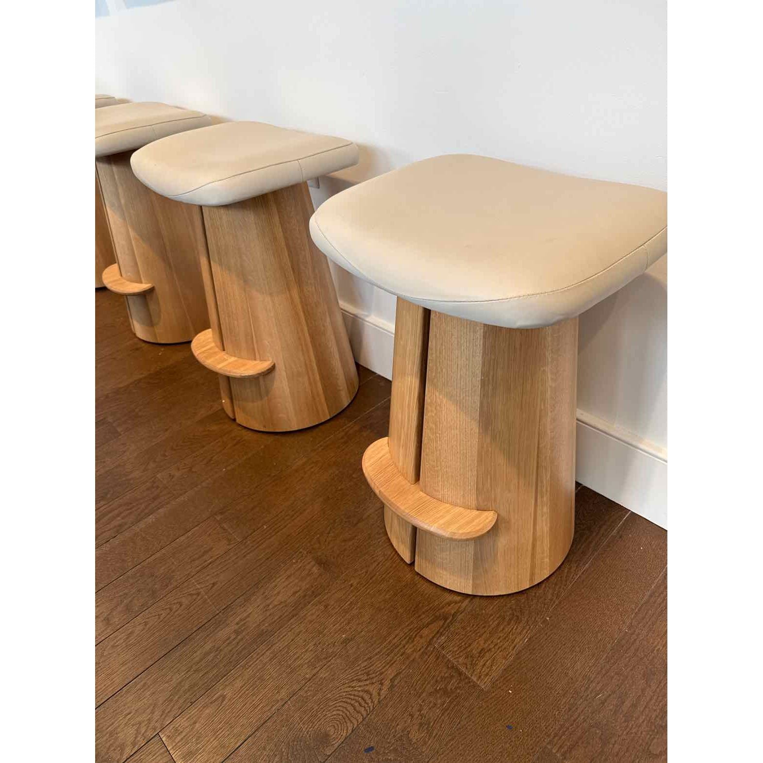 Pair of Counter Stools w/ Tuscan Leather Bisque Seat 17"W x 14"D x 25"H