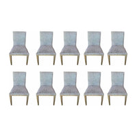 SET of 10 Gray Upholstered Dining Chairs on Wood Bases