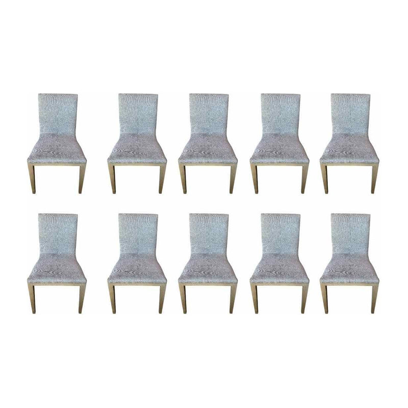 SET of 10 Gray Upholstered Dining Chairs on Wood Bases