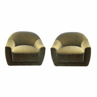 PAIR of Olive Velvet Chairs w/ Oak Legs