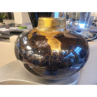 Rare Vintage Brown & Gold Leaf Ceramic Vase