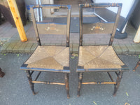SET of 4 Antique Black Wood Hitchcock Chairs w/ Rush Seats (AS IS)