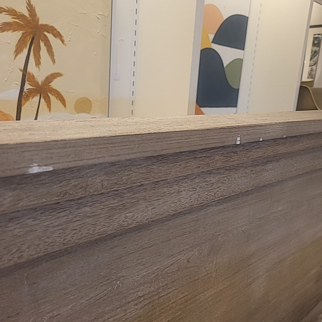 King-Sized Graywash Oak Farmhouse Bed (AS IS) - colletteconsignment.com