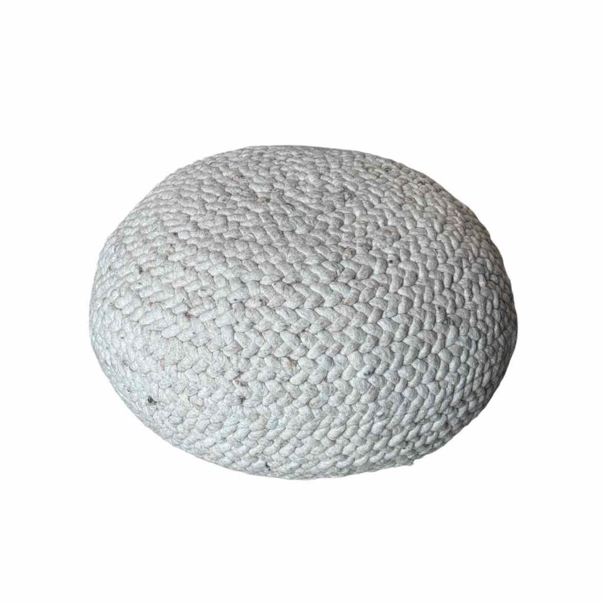 Custom Heather Beige Woven Wool Pouf