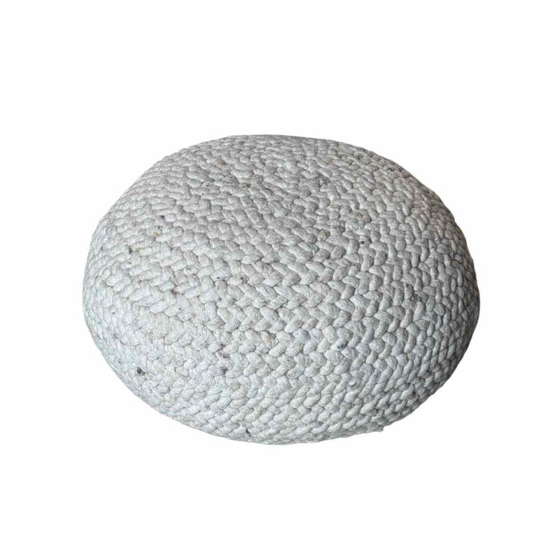 Custom Heather Beige Woven Wool Pouf