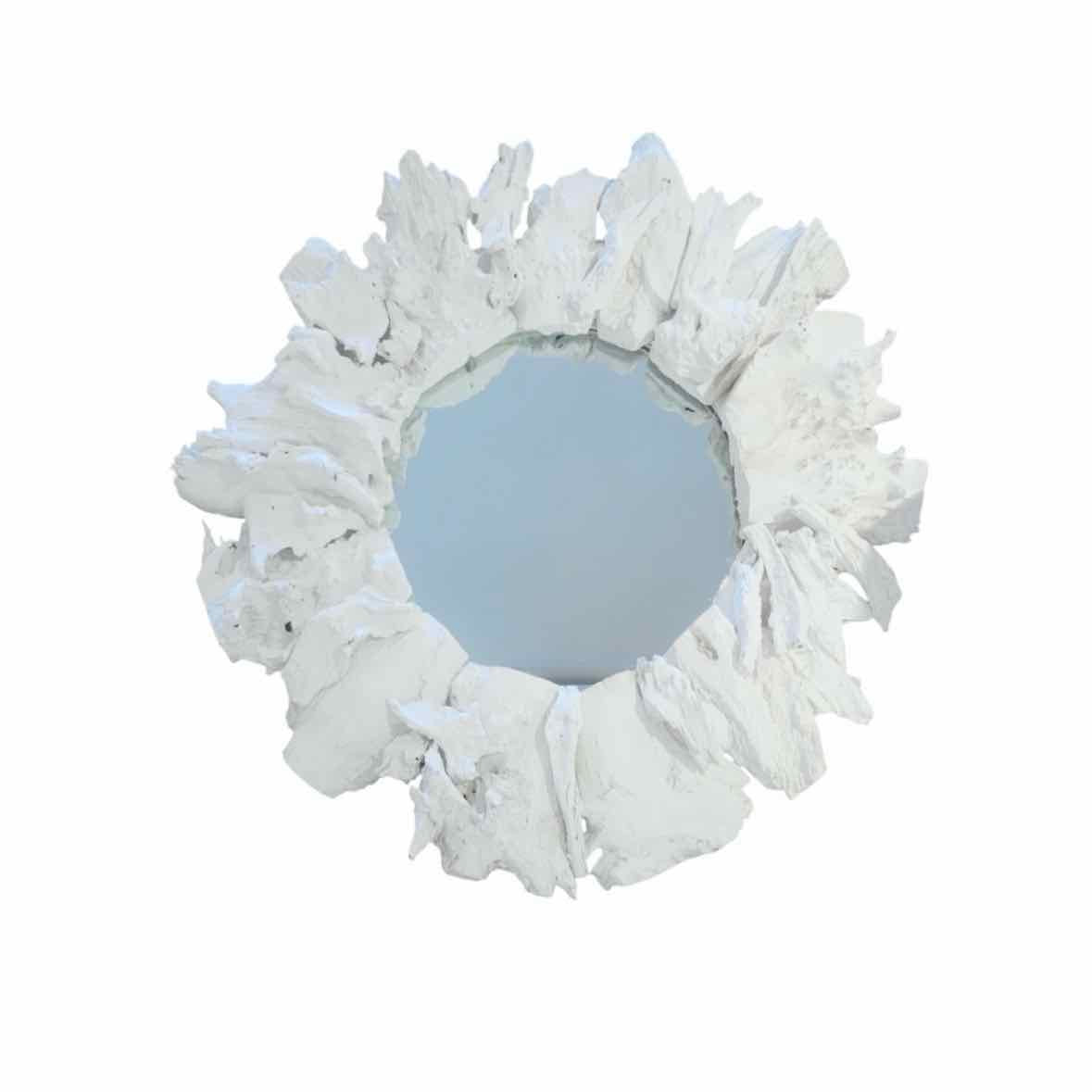 Round White Painted Driftwood Mirror