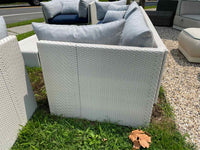 White Wicker Slimline 3-Seater Sofa w/ Navy Cushions by Dedon