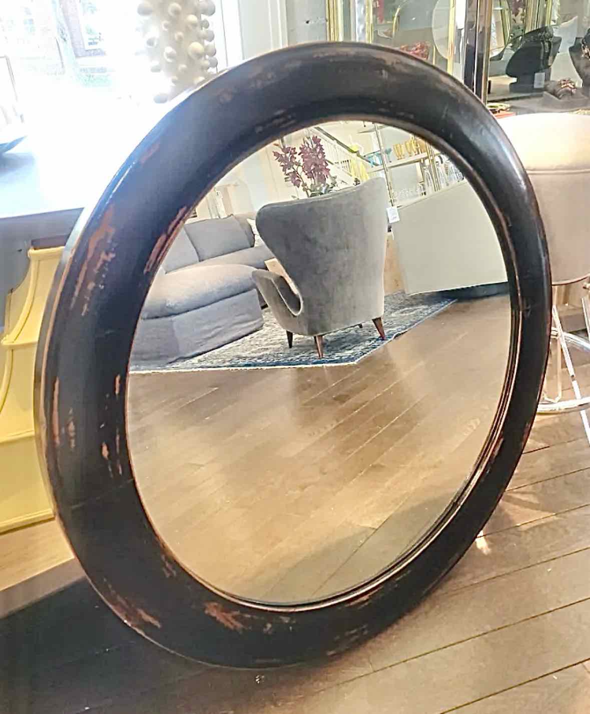 Large Round Wood Mirror