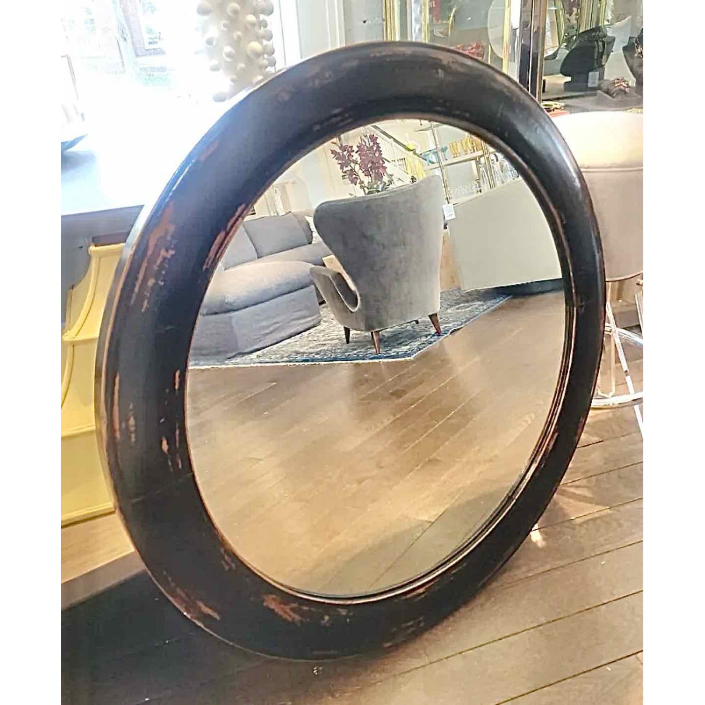 Large Round Wood Mirror