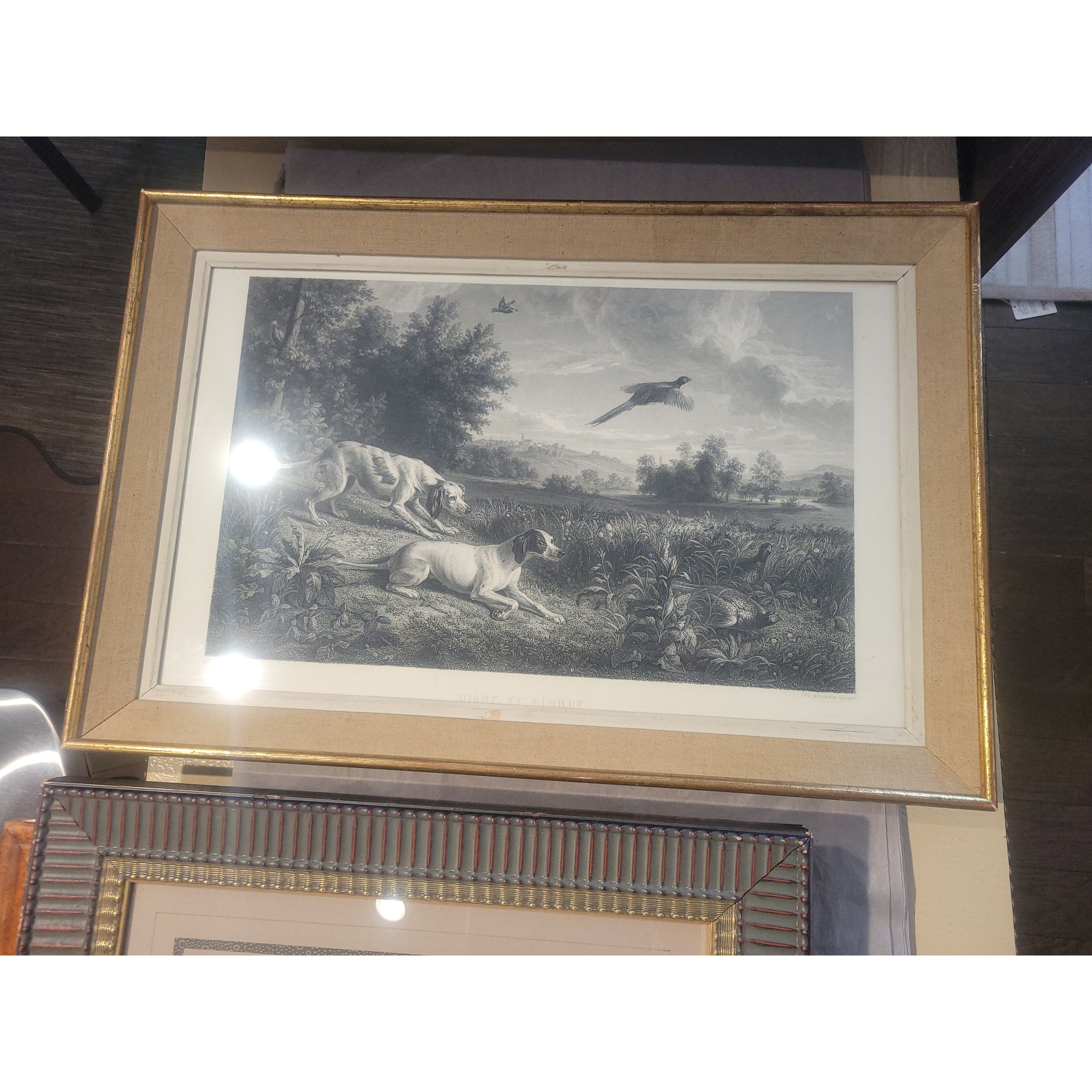 Vintage "Diane et Blonde" Hunting Print by Alexandre-Francios Desportes in Frame
