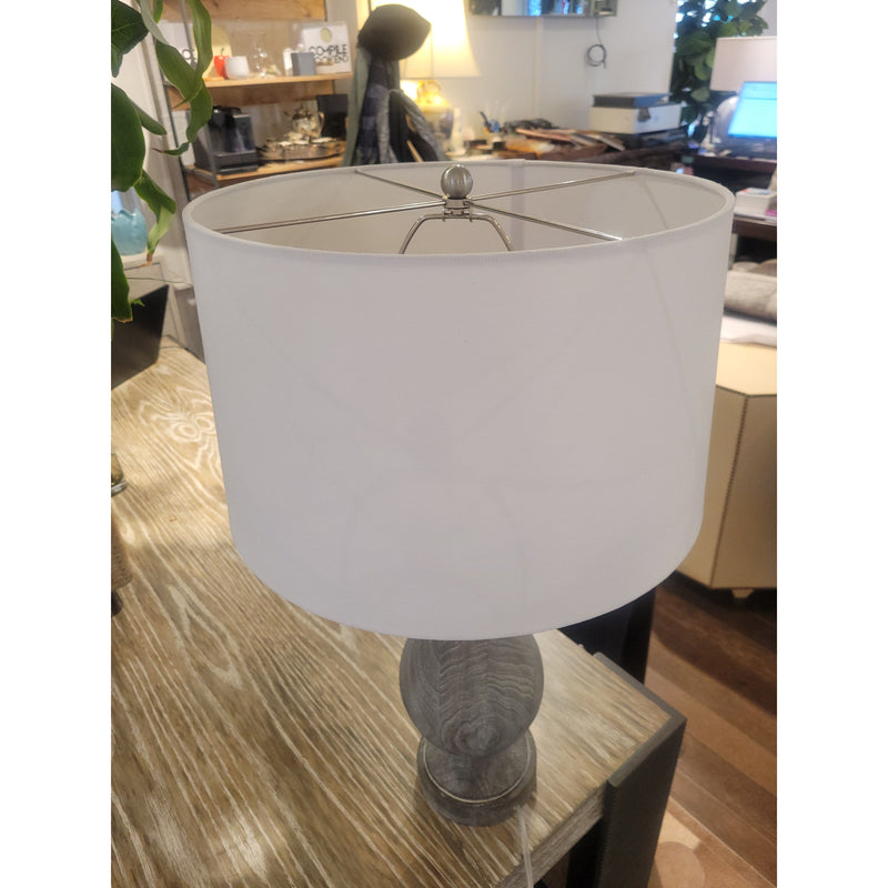 Gray Wood Table Lamp w/ White Shade