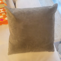 Half Textured Grid Gray Velvet Square Pillow w/ Down Insert