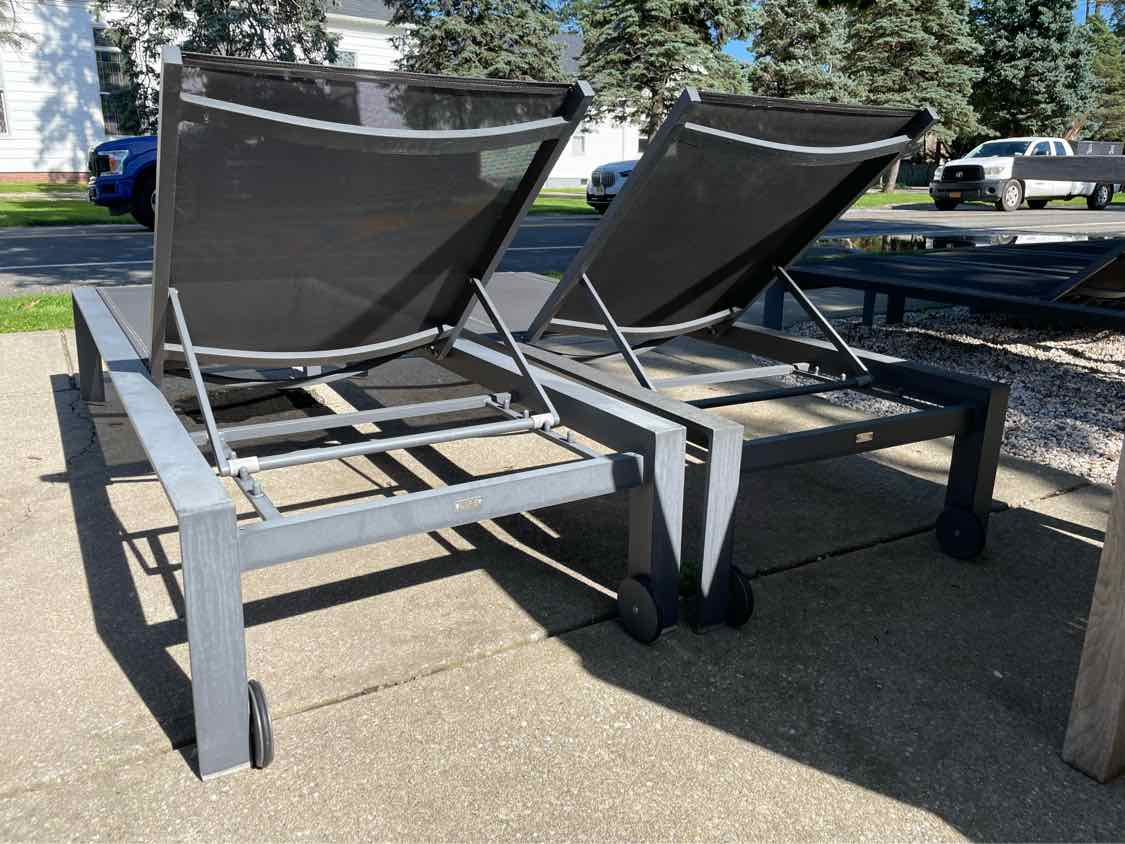 PAIR of Gray Mesh & Metal Outdoor Loungers by Life Outdoor Living (AS IS)
