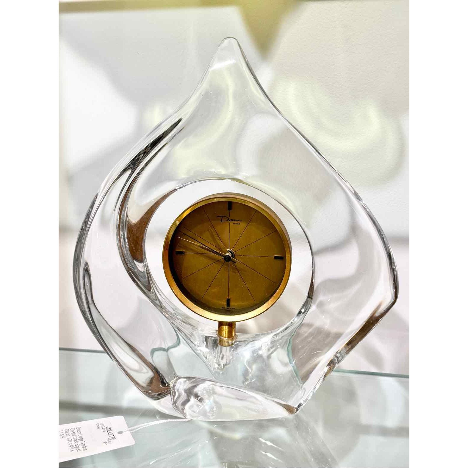 Daum Large Teardrop Crystal Clock, Signed Daum, 10"L x 4"W x 11.5"H