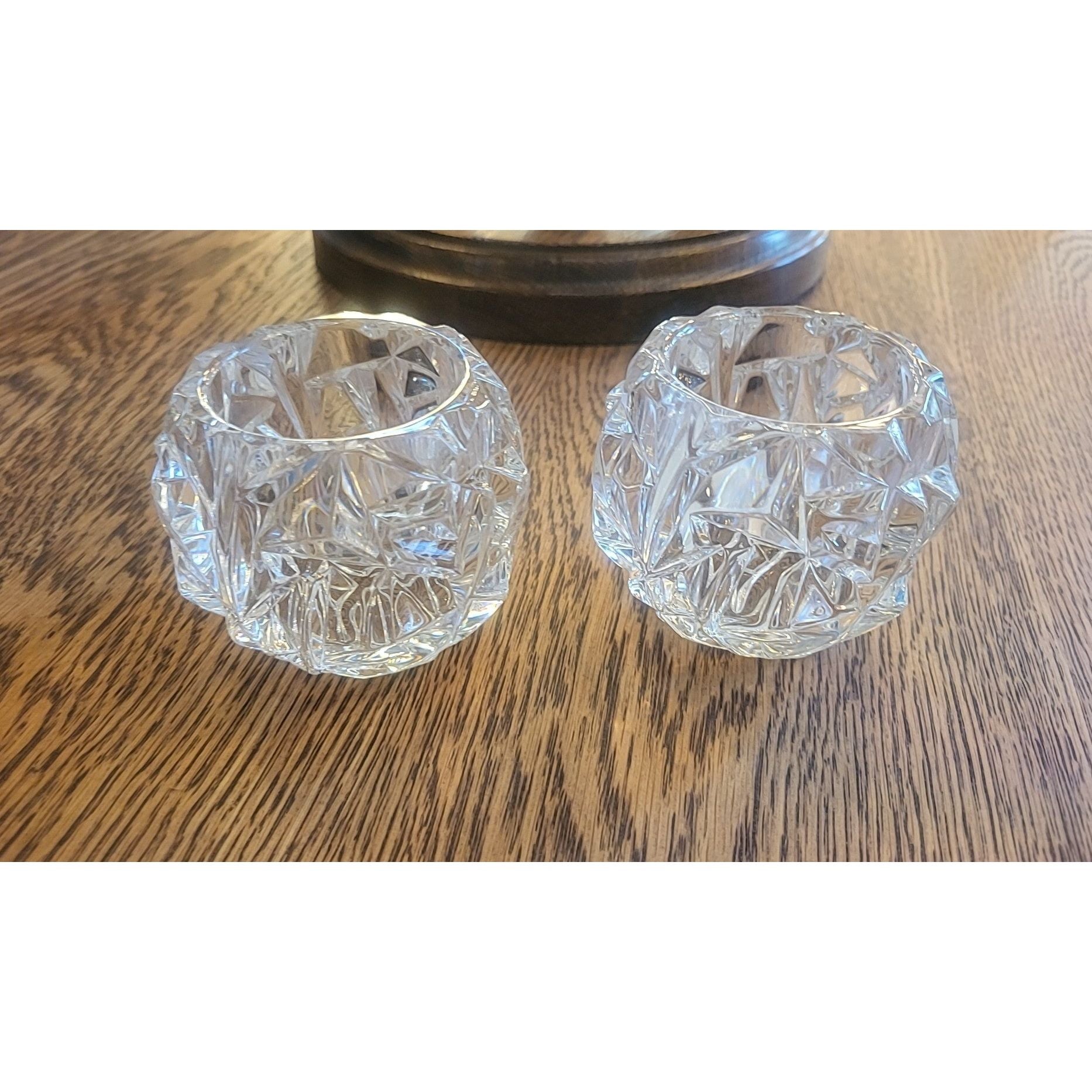 Pair of Tiffany Crystal, 'The Rock' Votive, 3"Dia x 2 7/8"H