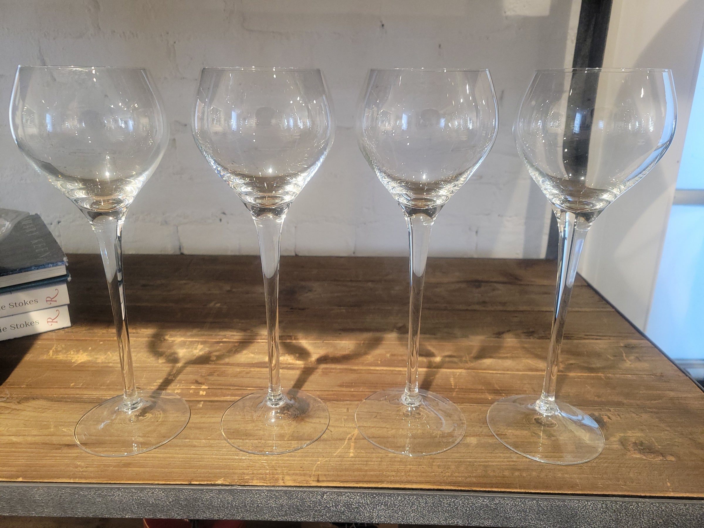 SET of 4 Crystal Long-Stemmed Wine Glasses Attrib. to Badash