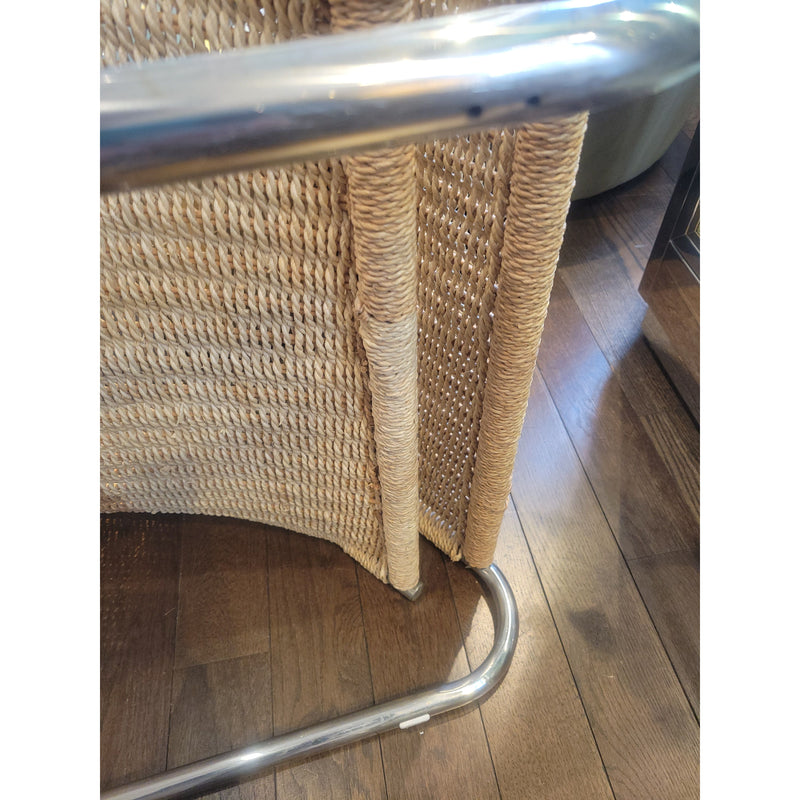 Bauhaus Style Woven Rattan Low Chair w/ Chrome Base