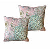PAIR of Pink & Green Peacock Pillows