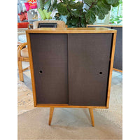 2-ft Mid-Century Maple Cabinet w/ Sliding Grasscloth Doors by Paul McCobb