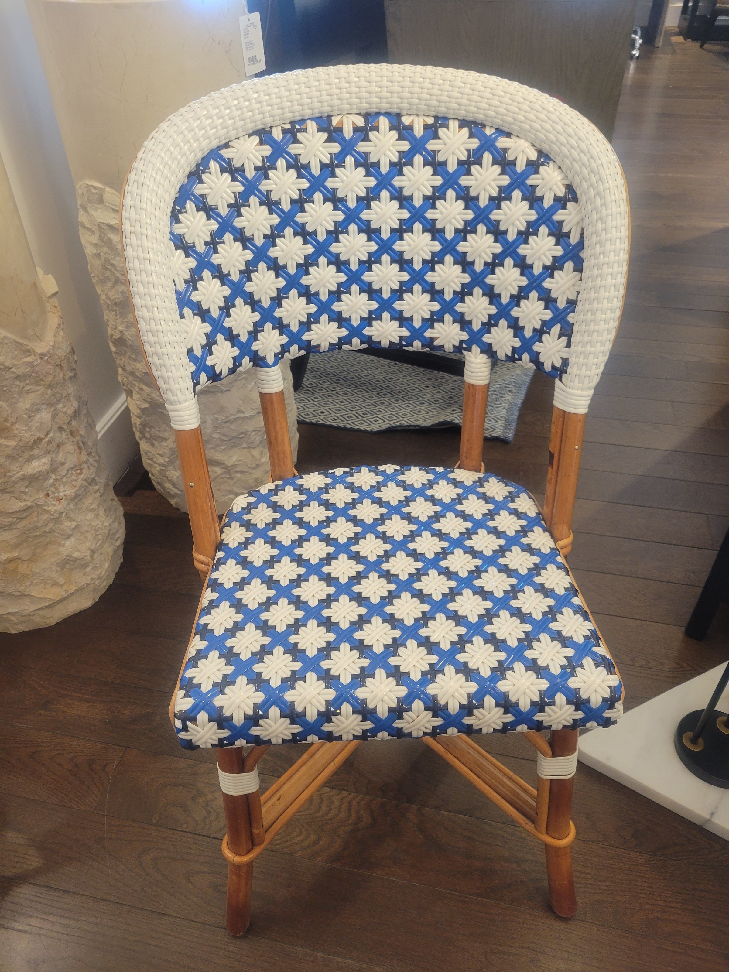 SET of 3 Blue & White Wicker Side Chairs by Maison Drucker