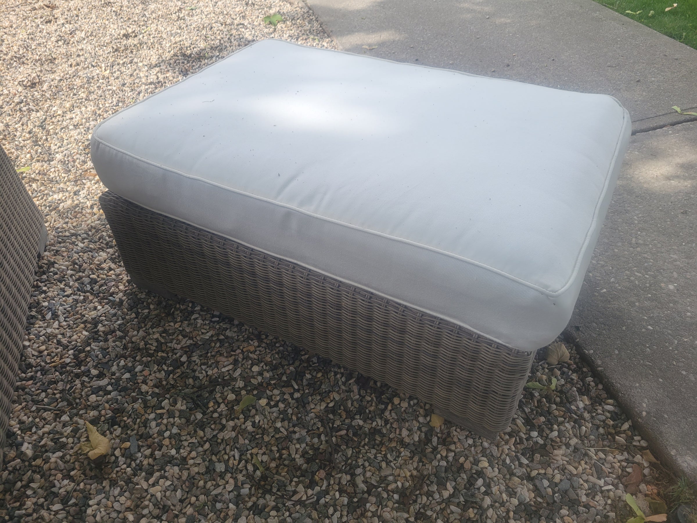 Gray Wicker Ottoman w/ Cushion
