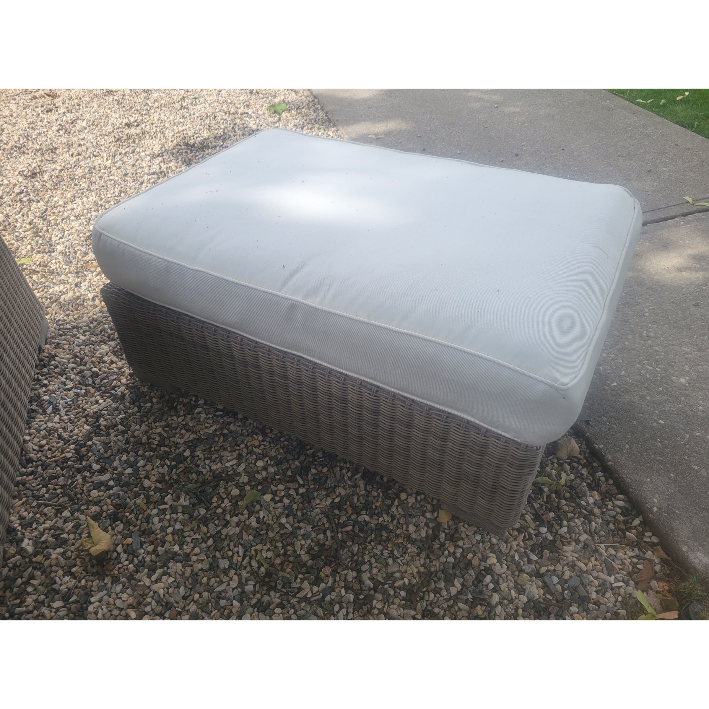 Gray Wicker Ottoman w/ Cushion