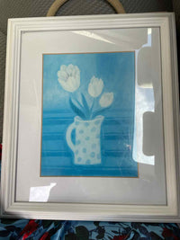 SET of 3 Blue Floral Prints in Frames