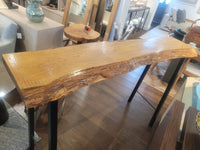 Live Edge Wood Slab Bar Height Console Table on Black Metal Legs