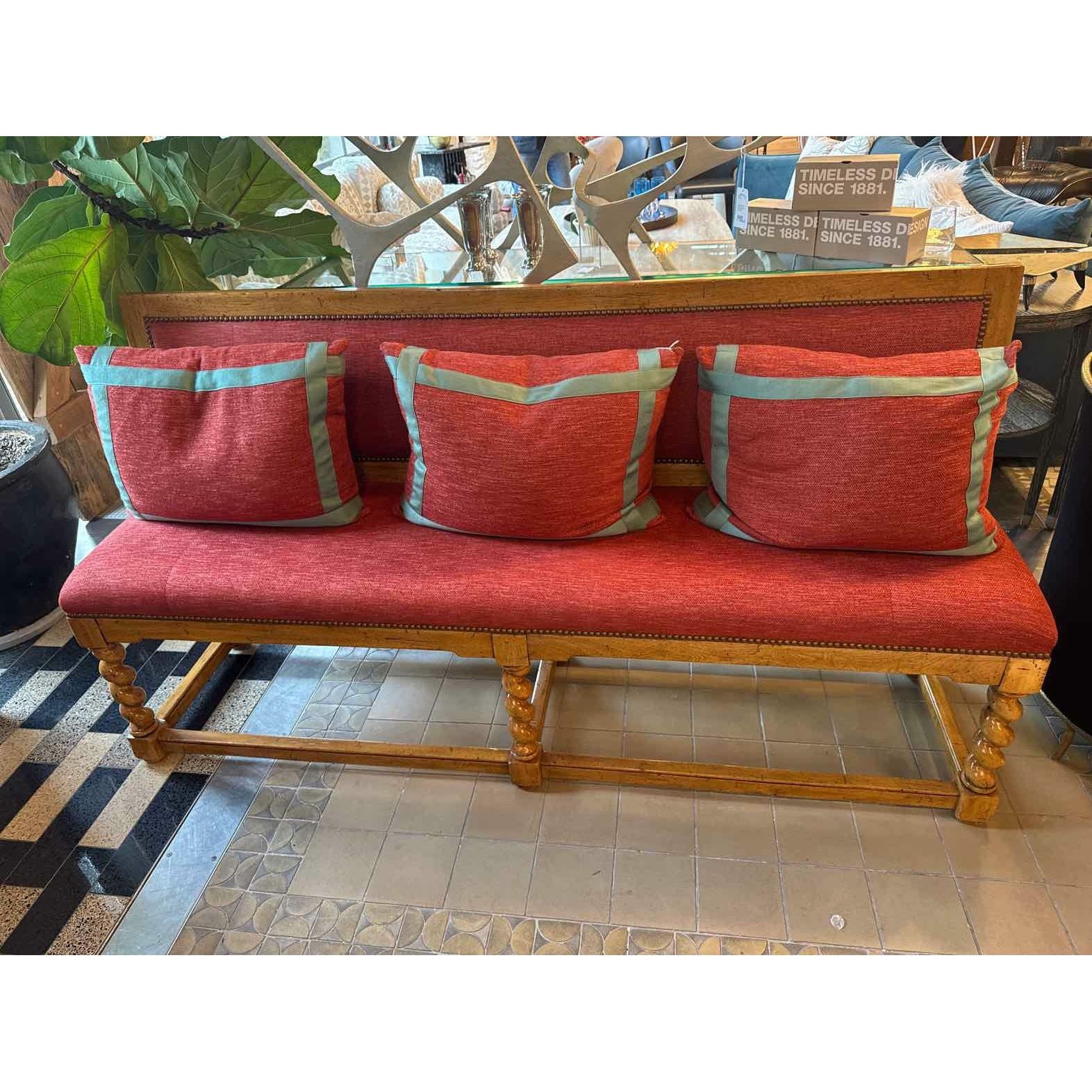 Custom High Back Upholstered Bench w/ 3 Matching Pillows