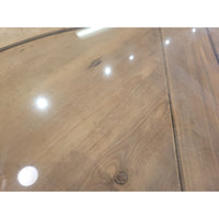 4-ft Round Wood Trestle Dining Table w/ Glass Top - AS IS