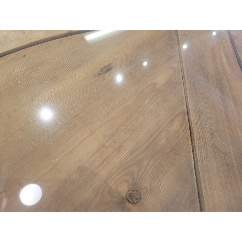 4-ft Round Wood Trestle Dining Table w/ Glass Top - AS IS