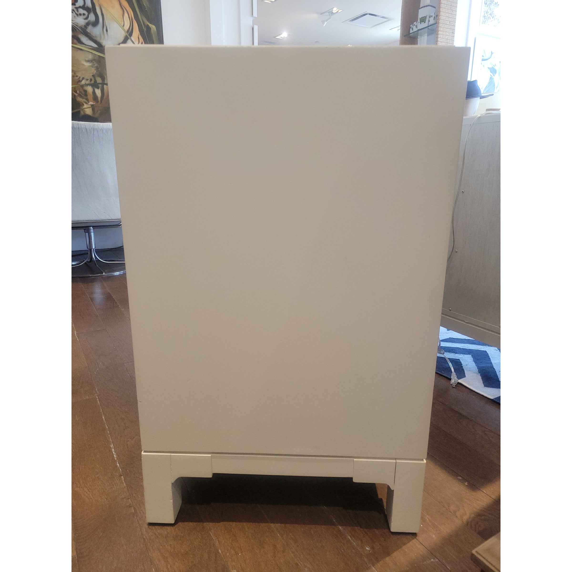 PAIR of 1-Drawer Matte White Lacquer Nightstands w/ Metal Pulls (AS IS)