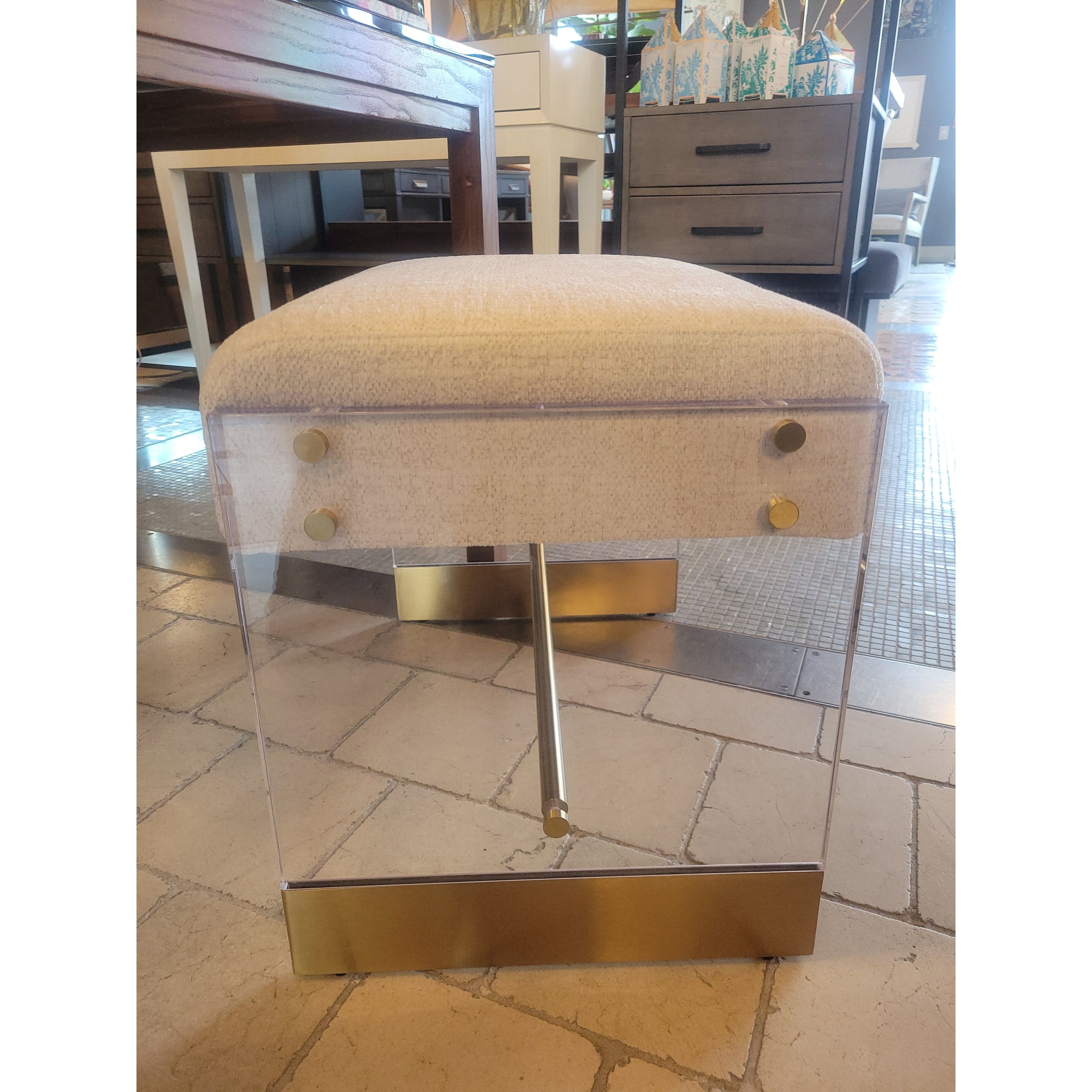 Revelation Performance Fabric Bench w/ Lucite & Brass Legs by Uttermost