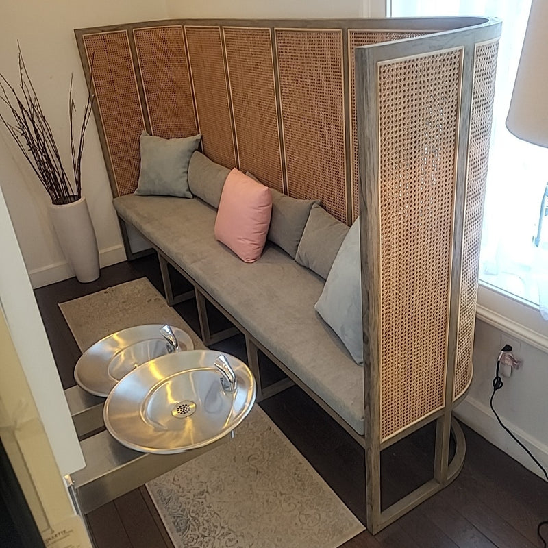 Morgan Tall Back Dining Banquet in Mahogany / Rattan by Box Living