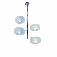 Chrome Pendant Chandelier w/ 4 Rounded Glass Disks on Adjustable Arms