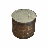 Vintage Metal Drum Coffee Table w/ Antiqued Mirror Glass Top