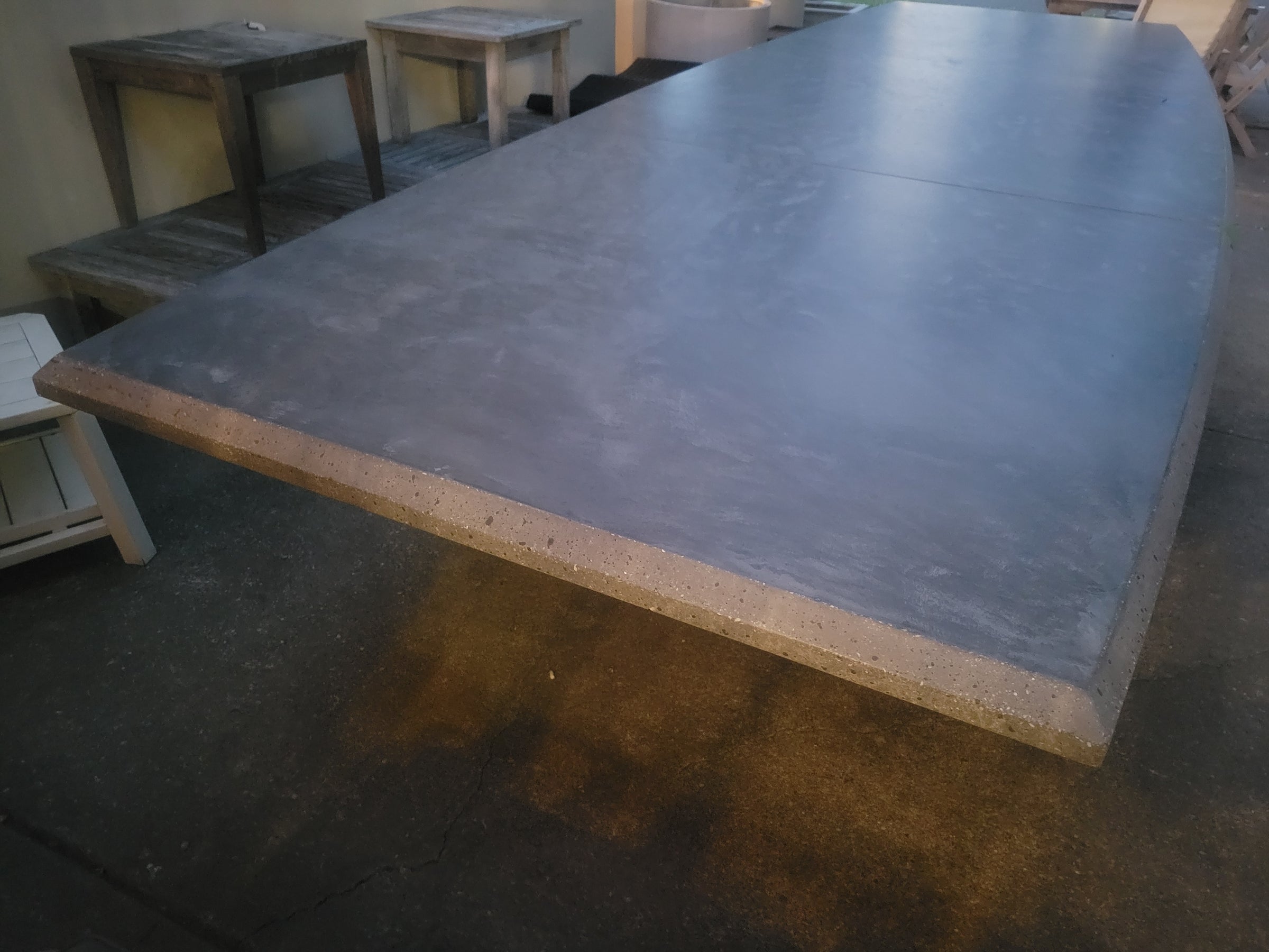 14.5' Concrete Slab Dining Table w/ Metal Base (AS IS)