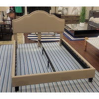 Queen-Sized Beige Upholstered Nailhead Bed