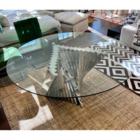 Custom Geometric Chrome Dining Table w/ Glass Top