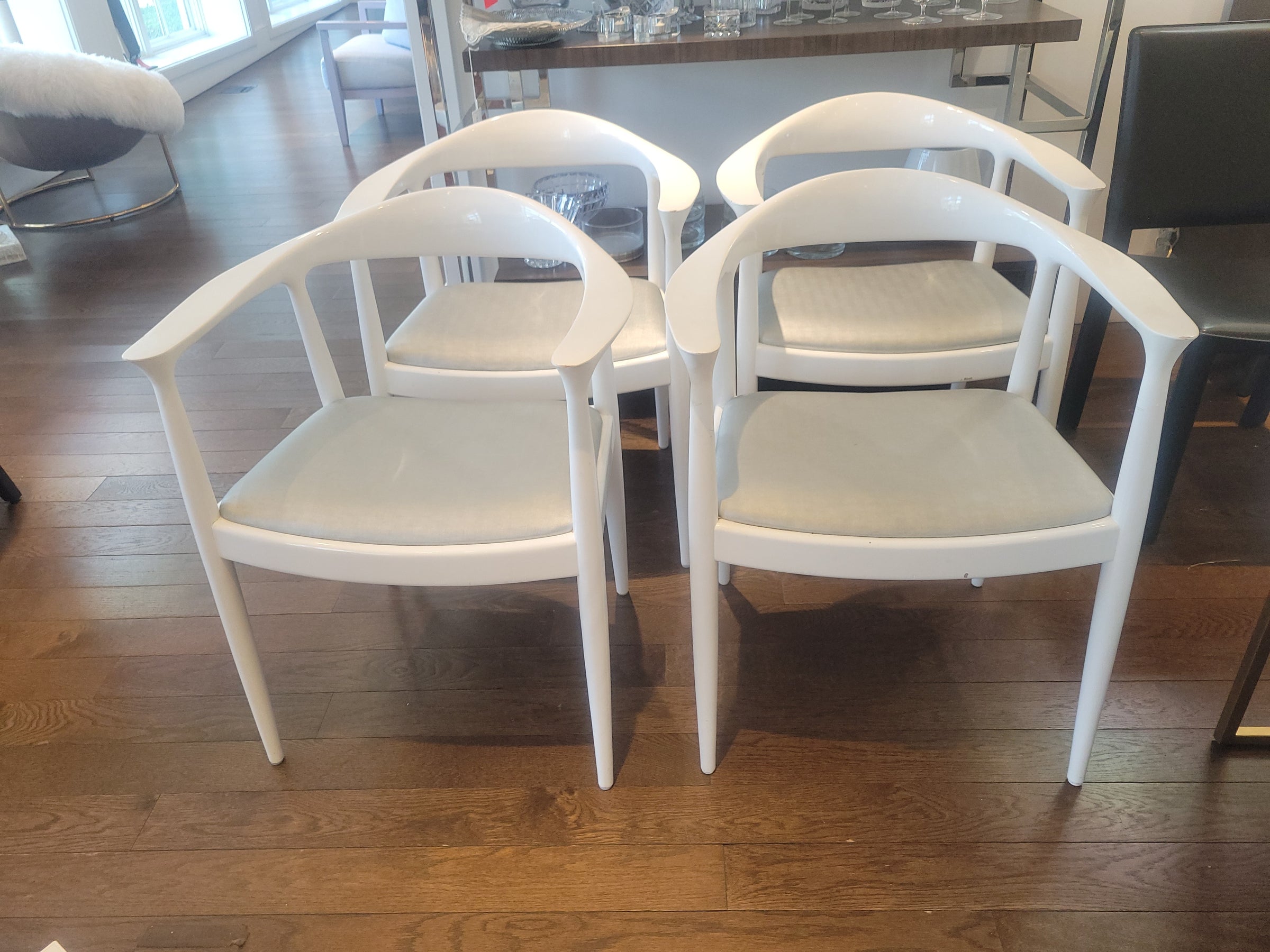SET of 4 White Lacquered Mahogany Danish Dining Chairs by Villa & House (AS IS)