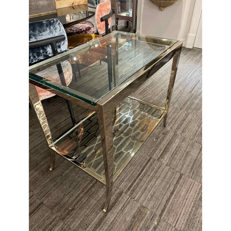 Caracole Rectangle Glass & Chrome w/whisper of Gold Side Table