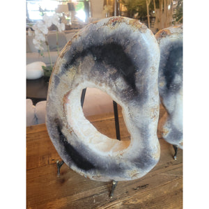 Petrified Wood Ring Sculpture on Iron Stand