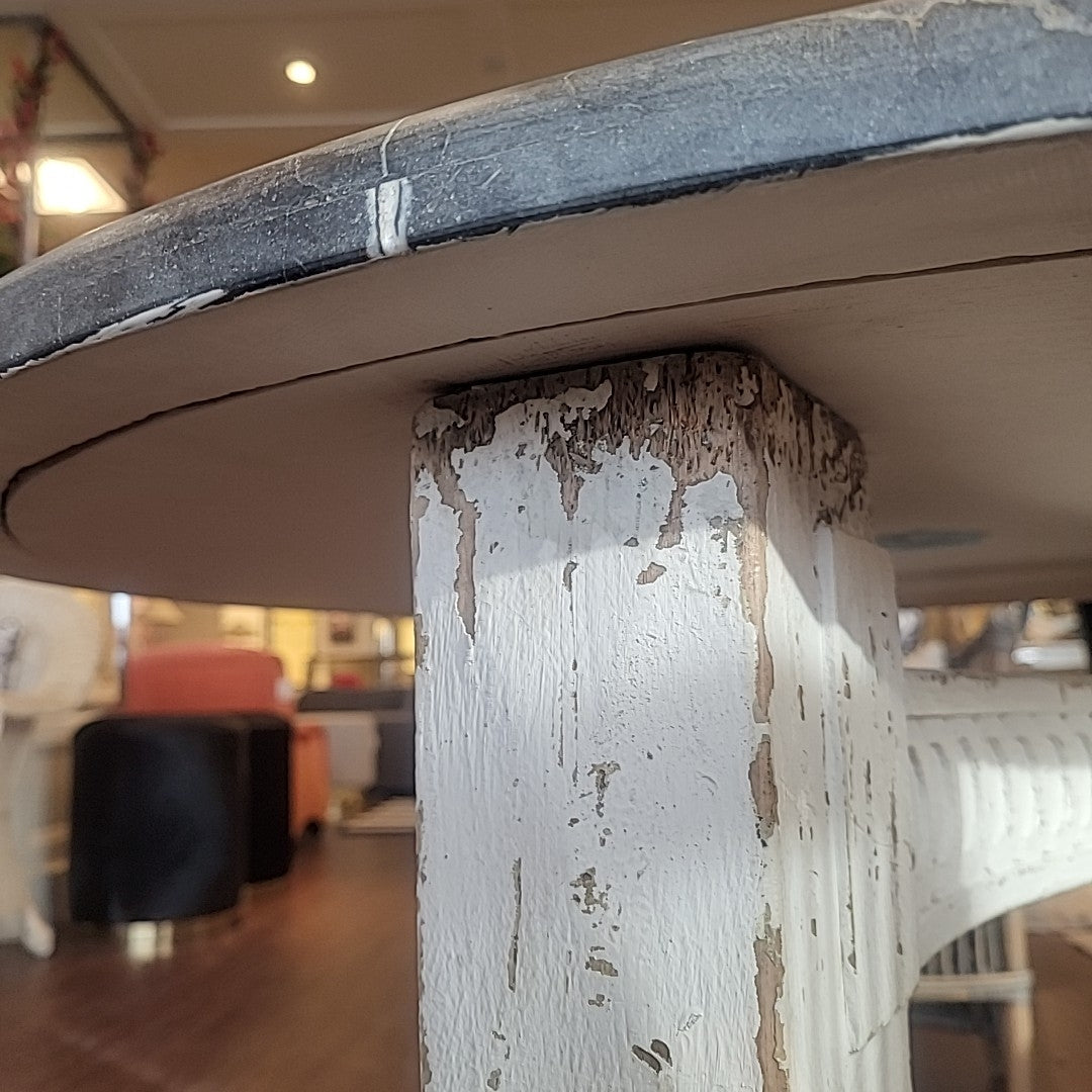 White Wood Beeline Dining Table w/ Gray Stone Top by Bunny Williams