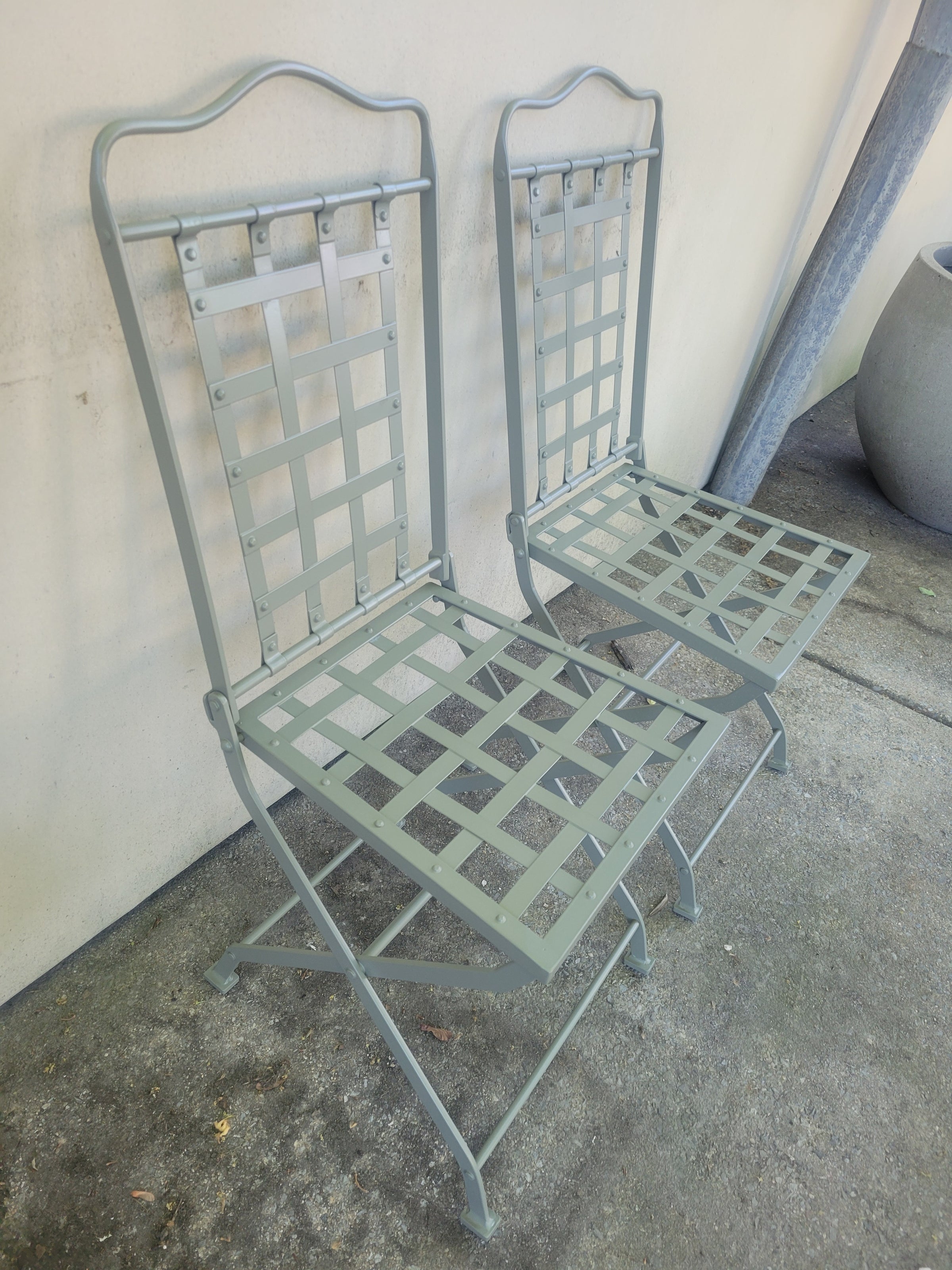 PAIR of Gray Metal Bistro Side Chairs Attrib. to Herve Baume